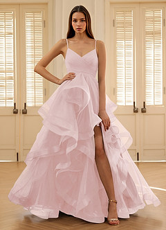 Carmencita Powder Pink A-line Ruffles Prom Dress image3