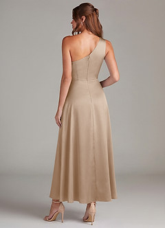 Azazie Brooke 신부 들러리 드레스 A라인 한쪽 어깨 스트레치 새틴 발목 길이 드레스 image7