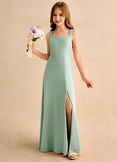 Azazie Makani Girls Formal Abiti da Ragazza di Fiori Abito A-Line in Chiffon Scollo a Cuore Agave image1