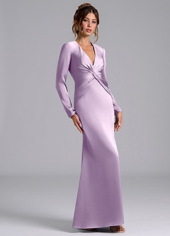 Azazie Valerie Vestidos de damas de honor Vestido de Lila Esmerilada de Satén Elástico de Corte Sirena con Manga larga image4