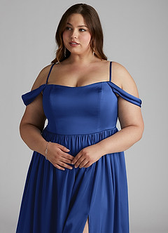 Azazie Morana Brudtärnklänningar Klänning av A-Line i Stretch Satin Av axeln Kungsblå Konvertibel image14