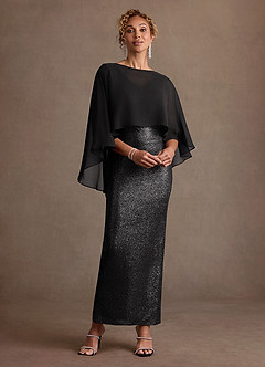 Azazie Marlene Mother of the Bride Dresses Black Column Metallic Knit Dress image1