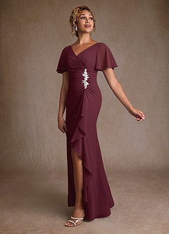 Azazie Suffolk Moeder van de bruid jurken A-Lijn Jurk van Chiffon Geplooid Cabernet image2