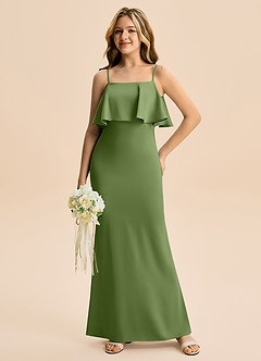 Azazie Galene Junior Vestido de Enebro de Satén Elástico de Corte Sirena image3