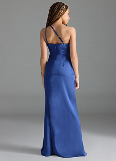 Azazie Eren Junior Royal Blue Sheath Pleated Stretch Satin Dress image2