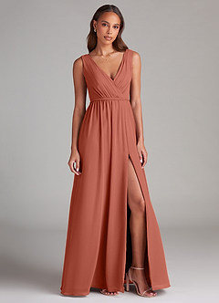 Azazie Tanicia Bridesmaid Dresses Clay A-Line Pleated Chiffon Dress image4
