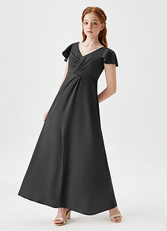 Azazie Soren Junior Black A-Line Ruched Stretch Satin Dress image5