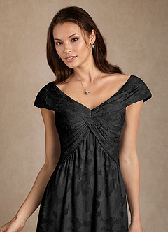 Azazie Myrtle Mother of the Bride Dresses Black A-Line Pleated Floral Burnout Dress image6