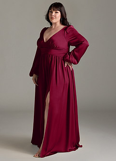 Azazie Norah Brautjungfernkleider A-Linie Stretch-Satin Kleid Burgunderrot image11
