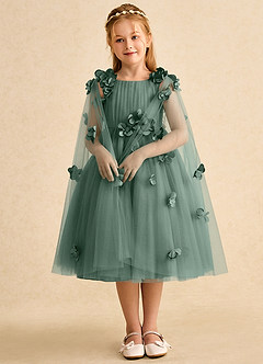 Azazie Staria Abiti da Ragazza di Fiori Abito Principessa in Tulle Increspato Eucalipto image3