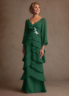 Azazie Arabinda 신부의 어머니 드레스 쉬스 셔링 쉬폰 플로어 길이 드레스 image4