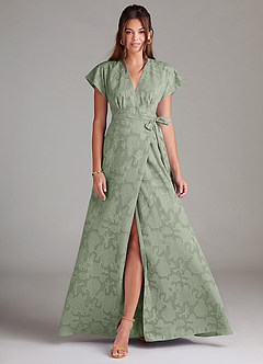 Azazie Ling Bridesmaid Dresses Agave A-Line Pleated Floral Burnout Dress image1