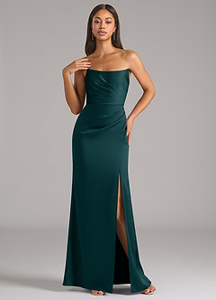 Azazie Marla Vestidos de damas de honor Vestido de Pino de Satén Elástico de Corte Recto Convertible con Sin tirantes image3