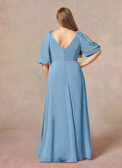 Azazie Bronwyn Mother of the Bride Dresses Steel Blue A-Line V-Neck Ruched Chiffon Dress image7