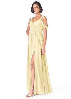Azazie Lianne Bridesmaid Dresses Lemon Sorbet A-Line Off the Shoulder Chiffon Dress image3