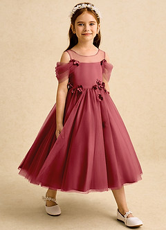 Azazie Juni Flower Girl Dresses Pomegranate Ball-Gown Pleated Tulle Dress image6