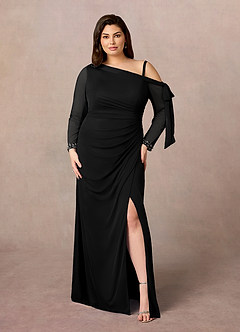 Azazie Marna Mother of the Bride Dresses Black Sheath One Shoulder Mesh Dress image6