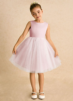 Azazie Esme Blumenmädchenkleider Ballkleid Schleifen Tüll Kleid Puderrosa image6