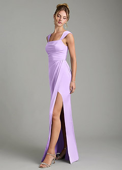 Azazie Filippa Bridesmaid Dresses Lilac A-Line Pleated Stretch Satin Dress image4