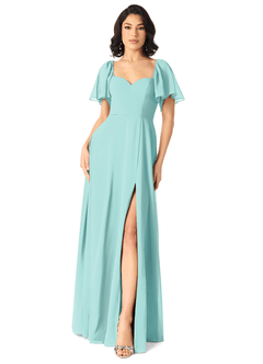Azazie Chloe Bridesmaid Dresses Aqua A-Line Sweetheart Neckline Chiffon Dress image1