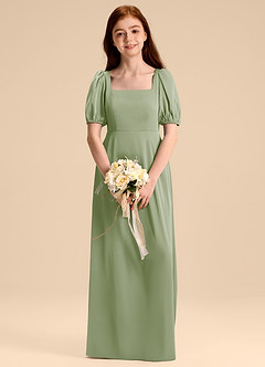 Azazie Briar Junior Jurk van Stretch Satijn met A-Lijn Boog Stoffige Salie image1