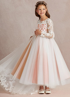 Azazie Elodie Flower Girl Dresses Ivory Mai Tai Ball-Gown Lace Dress image5