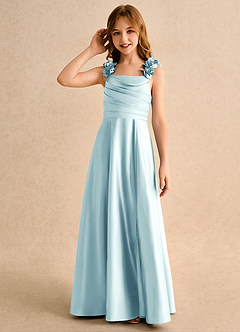 Azazie Rosita Girls Formal Blumenmädchenkleider A-Linie Plissee Matte Satin Kleid Seegrün image6