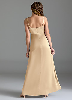 Azazie Maci Junior Champagne Mermaid Pleated Stretch Satin Dress image2