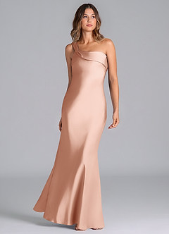Azazie Driea Brudtärnklänningar Klä av Sjöjungfru i Stretch Satin Ena axeln Roséguld image3