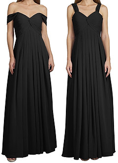 Azazie Kaitlynn Bridesmaid Dresses Black Empire Ruched Chiffon Convertible Dress image8