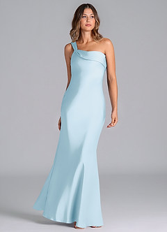 Azazie Driea Brautjungfernkleider Meerjungfrau-Linie One-Shoulder Stretch-Satin Kleid Himmelblau image3