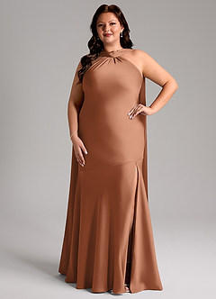 Azazie Kinsley Abiti da Damigella Abito Sirena in Raso Elasticizzato Spacco Laterale Bronzo image8