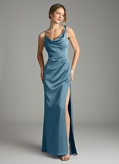 Azazie Samara Robes de demoiselle d'honneur Robe Sirène en Satin extensible Plissée Bermude image1