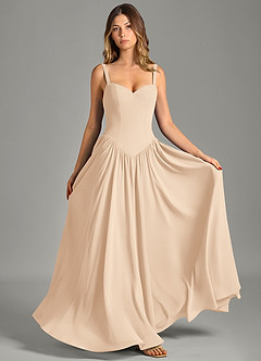 Azazie Evadina Robes de demoiselle d'honneur Robe Trapèze en Mousseline de soie Corset Sable image1