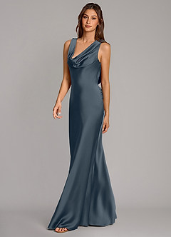 Azazie Cheryl Vestidos de damas de honor Vestido de Crepúsculo de Satén Elástico de Corte Sirena image3
