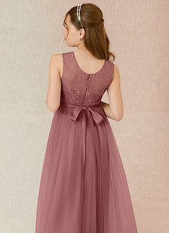 Azazie Georgette Junior Abito A-Line in Tulle Pizzo Rosa Del Deserto image7