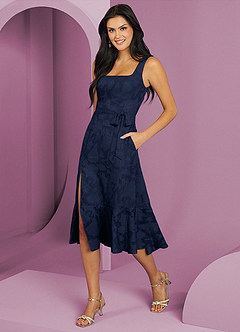 Barbie ♥ Azazie Robes de demoiselle d'honneur Robe Trapèze en Blumen-Burnout avec poches Bleu Marine Foncé image3