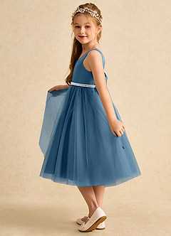 Azazie Firefly vestidos de niña de las flores Vestido de Bermudas de Satin Mate de Corte En A con Lazo image4