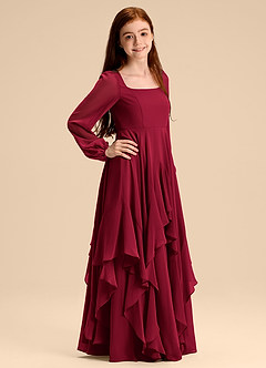 Azazie Clara Junior Abito A-Line in Chiffon Blusa Borgogna image4