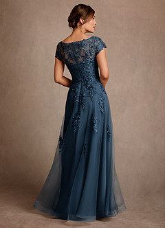 Azazie Jalinda vestidos de madre de la novia Vestido Azul Marino Oscuro de Gasa de Corte en A con Encaje image2