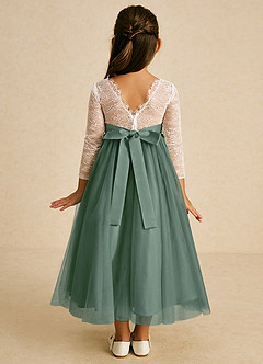 Azazie Mae Flower Girl Dresses Ivory Eucalyptus A-Line Bow Tulle Dress image2