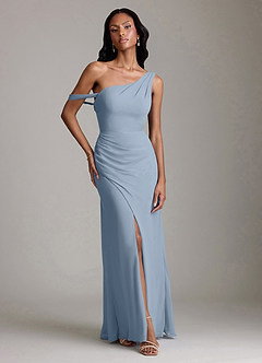 Azazie Madelyn Bridesmaid Dresses Dusty Blue Mermaid One Shoulder Chiffon Convertible Dress image1