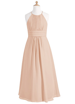 Azazie Bonnie Junior English Rose A-Line Pleated Chiffon Dress image9