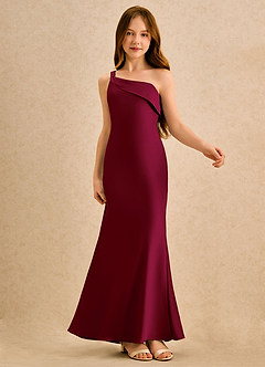 Azazie Almond Girls Formal Sukienki dla dziewczynek sypiących kwiaty Osłona Jedno ramię Satyna elastyczna Długość podłogi Sukienka image6