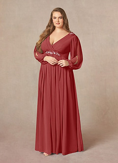 Azazie Gypsy Mother of the Bride Dresses Rust A-Line V-Neck Sequins Chiffon Dress image10