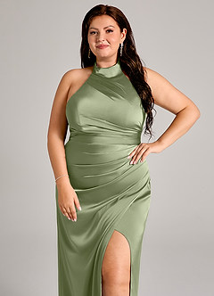 Azazie Jemma Brautjungfernkleider Etui Plissee Stretch-Satin Kleid Pistazie image9