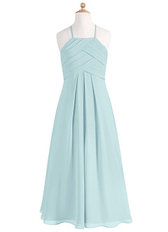 Azazie Ginger Junior Sea Glass A-Line Pleated Chiffon Dress image7