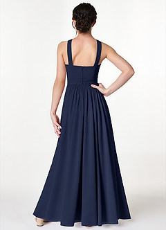Azazie Jiya Junior Dark Navy A-Line Pleated Mesh Dress image2