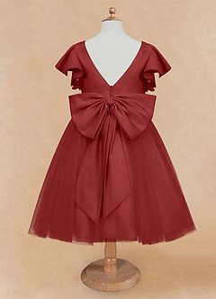 Azazie Kaeya Flower Girl Dresses Rust A-Line Bow Tulle Dress image6