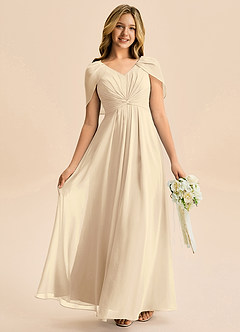 Azazie Emma Junior Robe Trapèze en Mousseline de soie Plissée Champagne image1